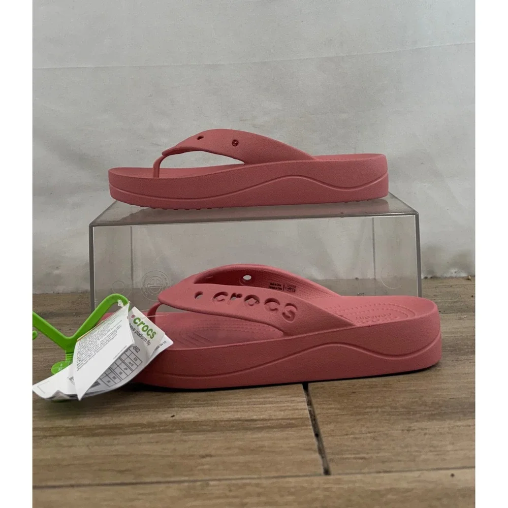 Crocs Kadee II Platform Flip Flops Women's Size 10 Coral Pink Thong Sandals - Picture 8 of 10